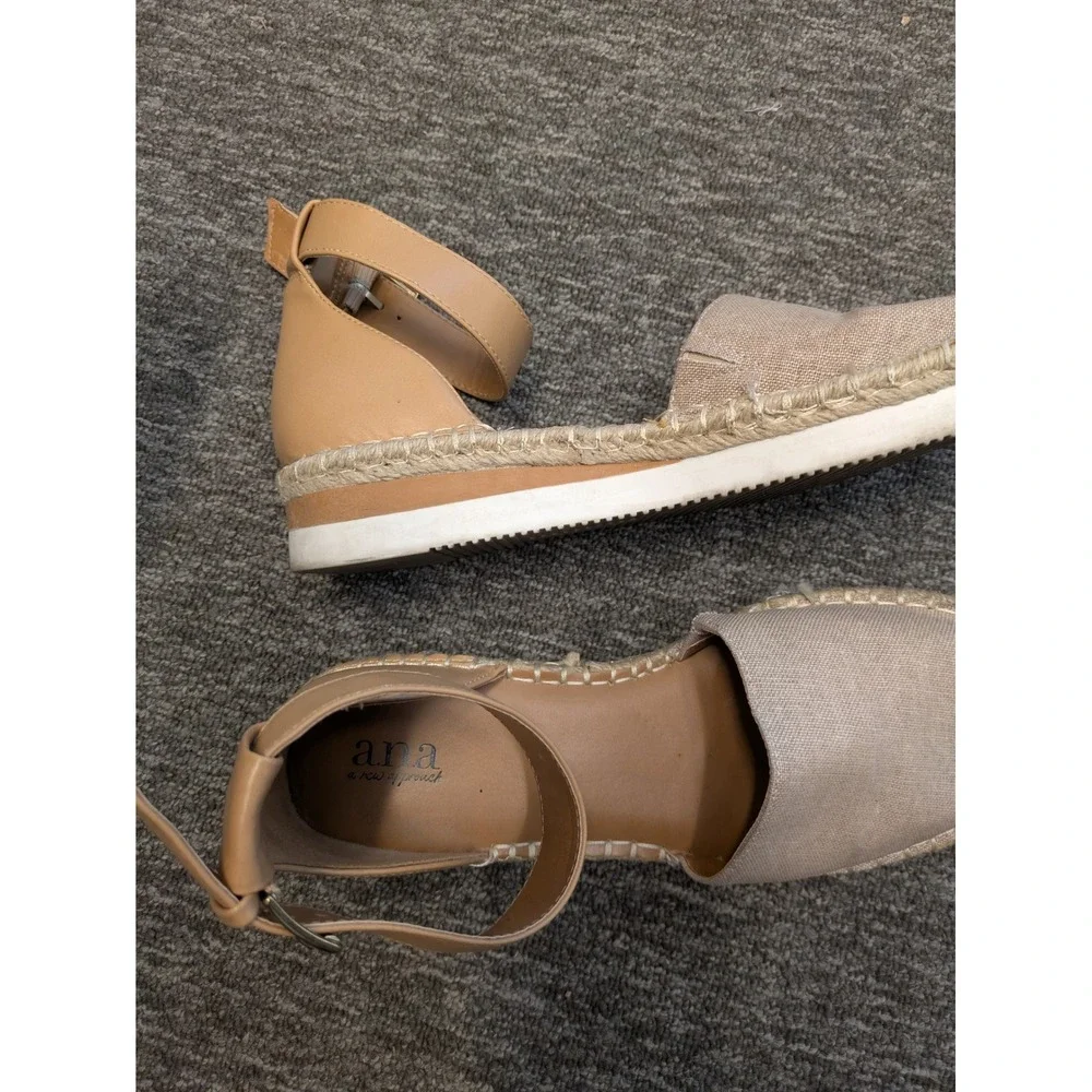 a.n.a Espadrille Flats Women's 9 Tan Ankle‎ Strap Jute Summer Boho Sandals